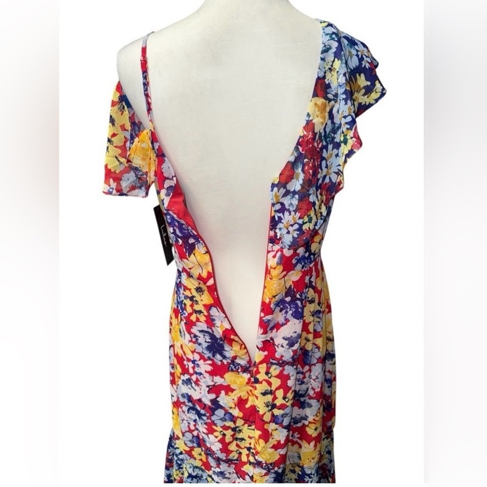 Lulus Radiant Ruby Red Floral Print Chiffon Maxi Dress sz Medium - Picture 9 of 15